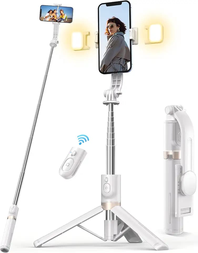 45'' Selfie Stick with Light, Travel Tripod Essentials with Wireless Remote