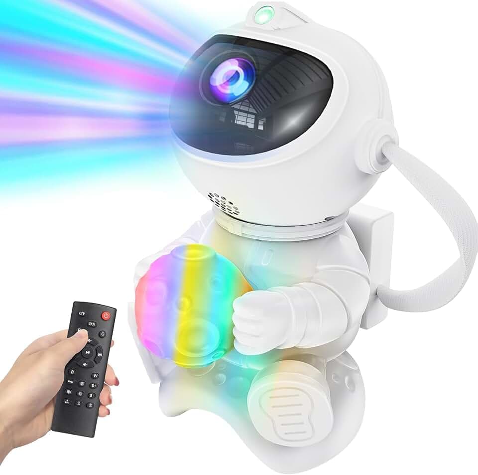 PKBD Astronaut Sternenhimmel Projektor,Galaxy Projector Led Sternenhimmel Projector mit Fernbedienung 8 Nebula Modi 360° Rotation,Weltraum Lichtprojektor Lampe für Kinder und Erwachsene-Mond