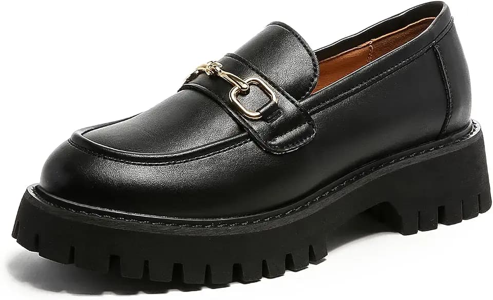 Platform Loafers for Women Chunky Heel Lug Sole Loafers Slip ons Round Toe