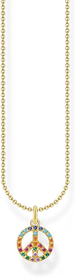 THOMAS SABO Kette Peace mit bunten Steinen gold 925 Sterlingsilber, 750 Gelbgold Vergoldung