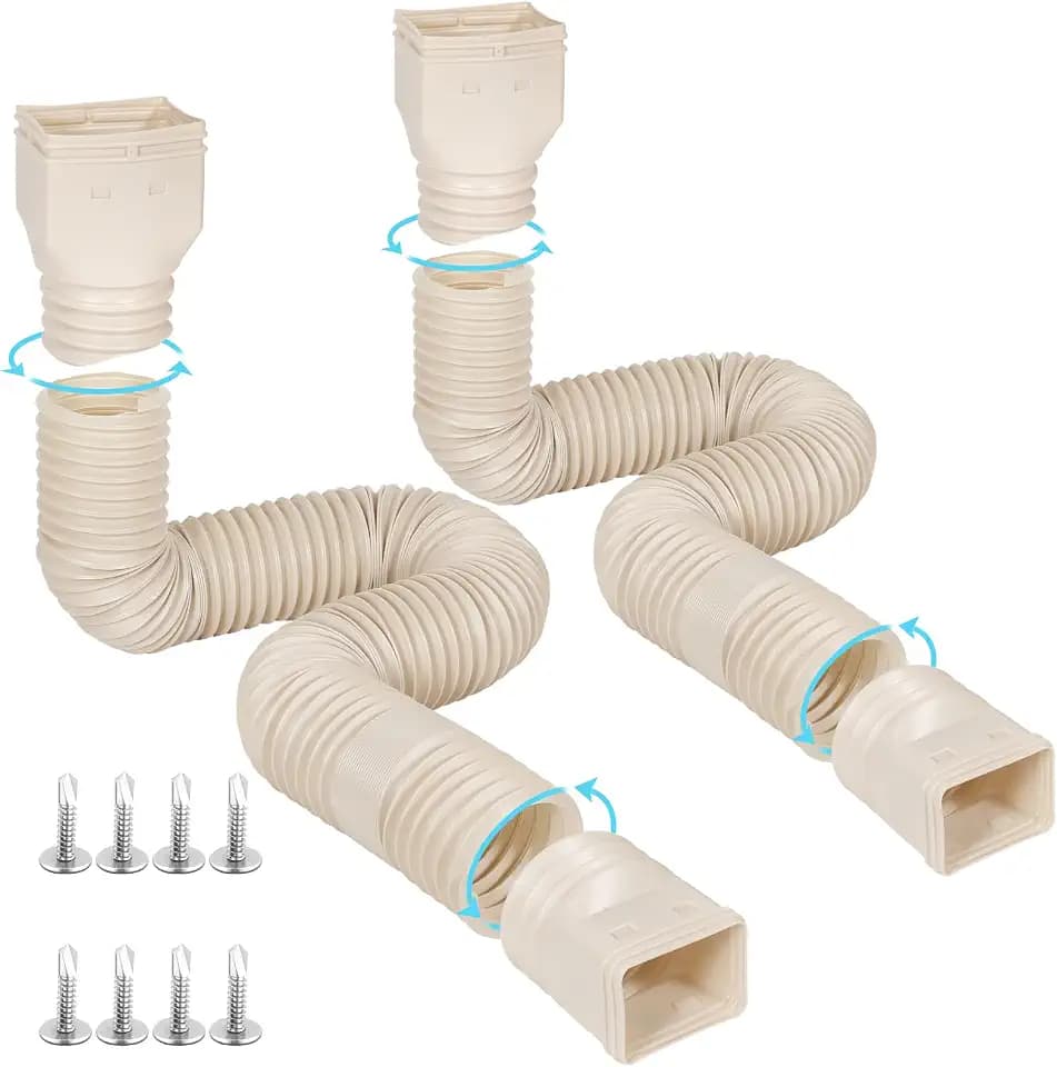 plusgutter Rain Gutter Downspout Extensions Flexible, Drain Downspout Extender,Down Spout Drain Extender, Gutter Connector Rainwater Drainage,Extendable from 21 to 68 Inches(2Pack, Limestone)