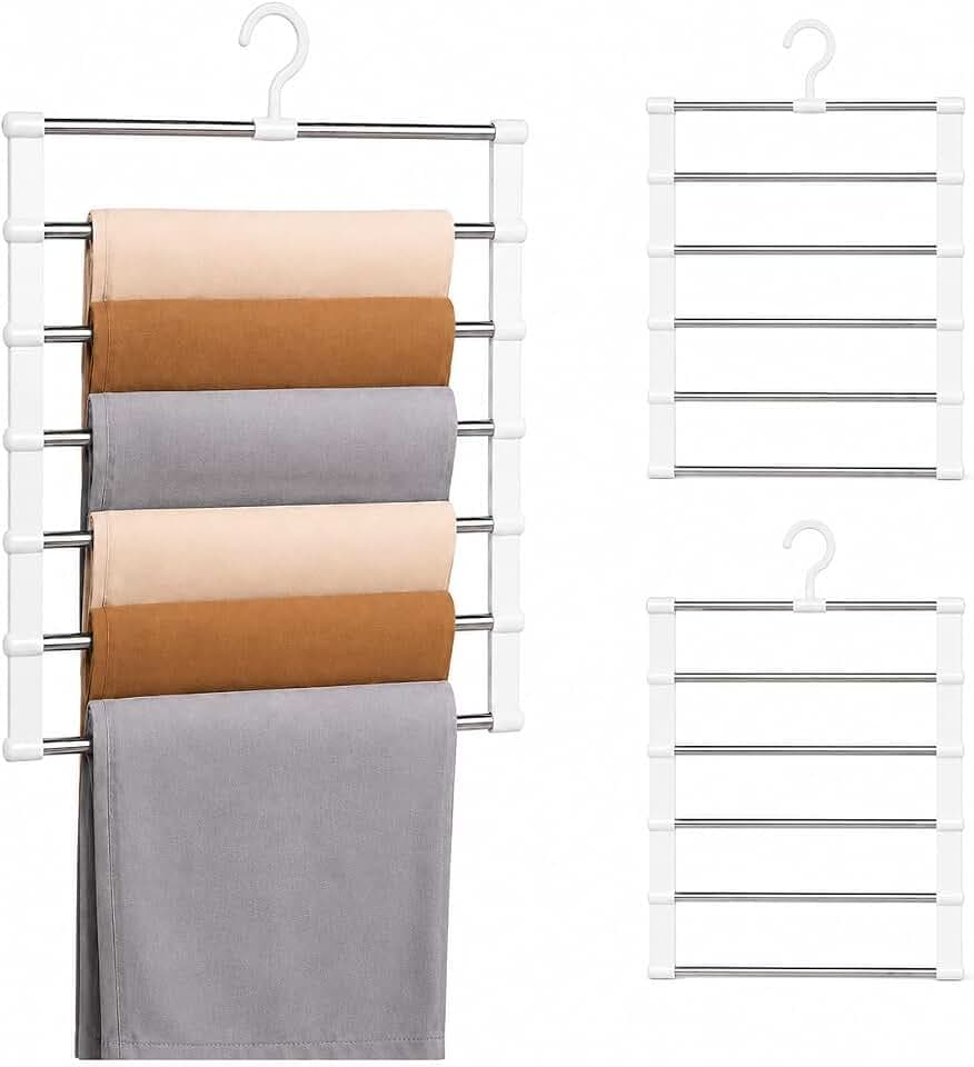 Kleiderbügel Hosen – 3er Set Hosenbügel Platzsparend, Klappbare Kleiderbügel für Hosen aus Metall, Mehrstöckig für Jeans, Schals & Krawatten, Schrank-Organizer, Robust & Langlebig
