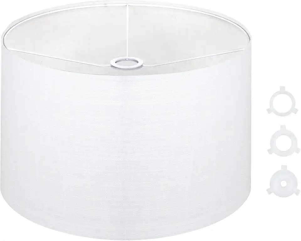Large Drum Lamp Shades 16" Top X 16" Bottom X 10" High, Seaside village Medium Lampshades White Lampshades Natural Linen Hand Crafted, Easy Assembly Required，Lnclude E26-E14-11mm Adapter Ring