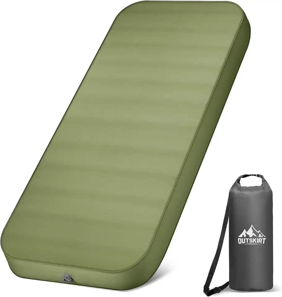 OUTSKIRT Isomatte Selbstaufblasend, 10cm Dick Selbstaufblasbare Luftmatratze Mit Pumpsack, 9.5 R-Wert Camping Matratze, Camping Schlafmatte FüR Wandern, Reisen, Auto Und Zelt, 4-Jahreszeiten-Modell