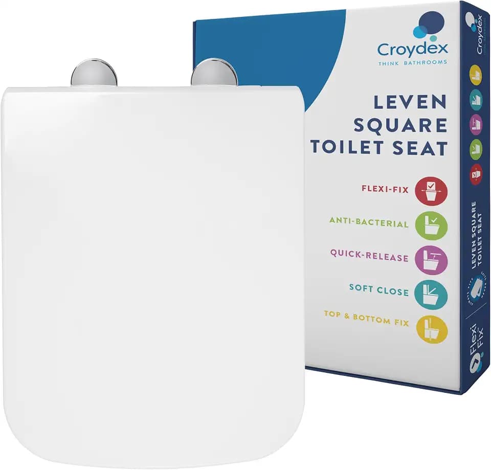 Croydex Leven WC-Sitz, quadratisch, Absenkautomatik, modernes Design, strapazierfähiges Nylon und verchromtes ABS, verstellbare Scharniere passend für Standard-Toiletten, Soft-Close-Aktion,