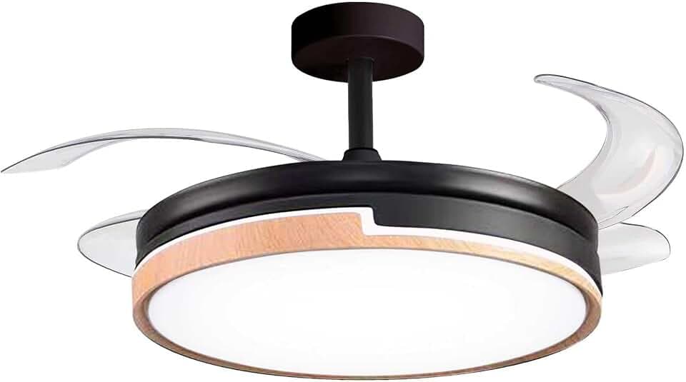 Bel Air Home ROBIN Deckenventilator mit DC-Motor, Ausfahrbare Flügel, 36 W LED-Licht (3000 K, 4000 K, 6500 K), Fernbedienung, Schwarz/Holz