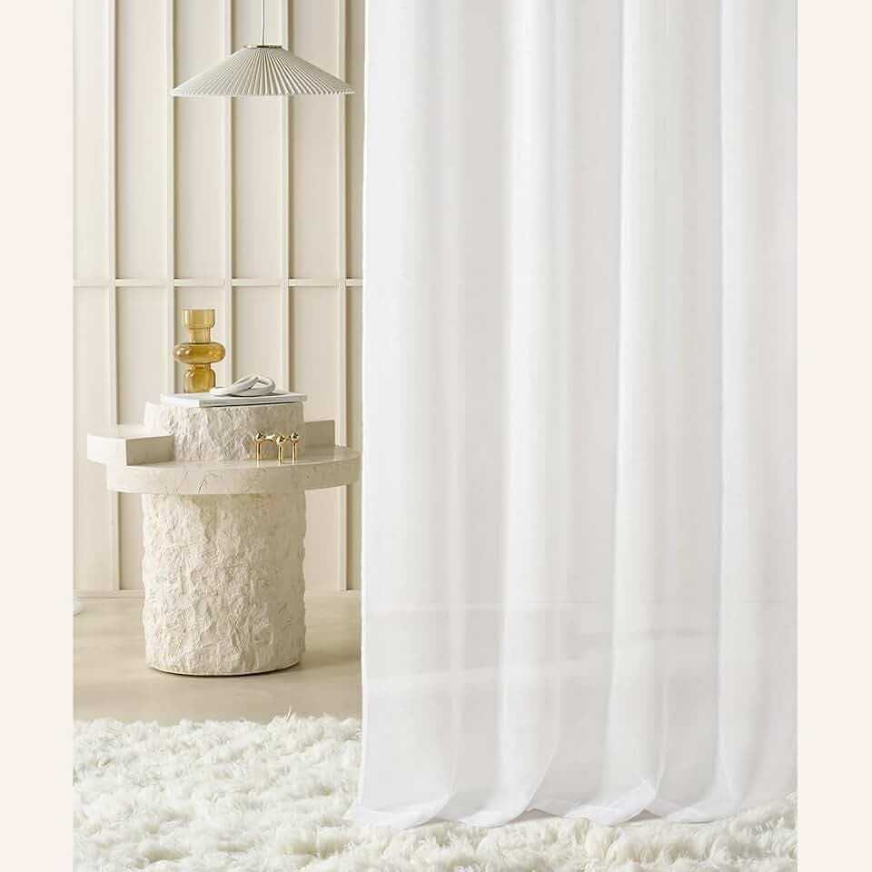 ROOM99 Gardine mit Ösen Novelia 250 x 250 cm Breite x Höhe Wohnzimmer Transparent modern Vorhang Schal Wohnzimmer Schlafzimmer Weiß glatt, 1 Stück