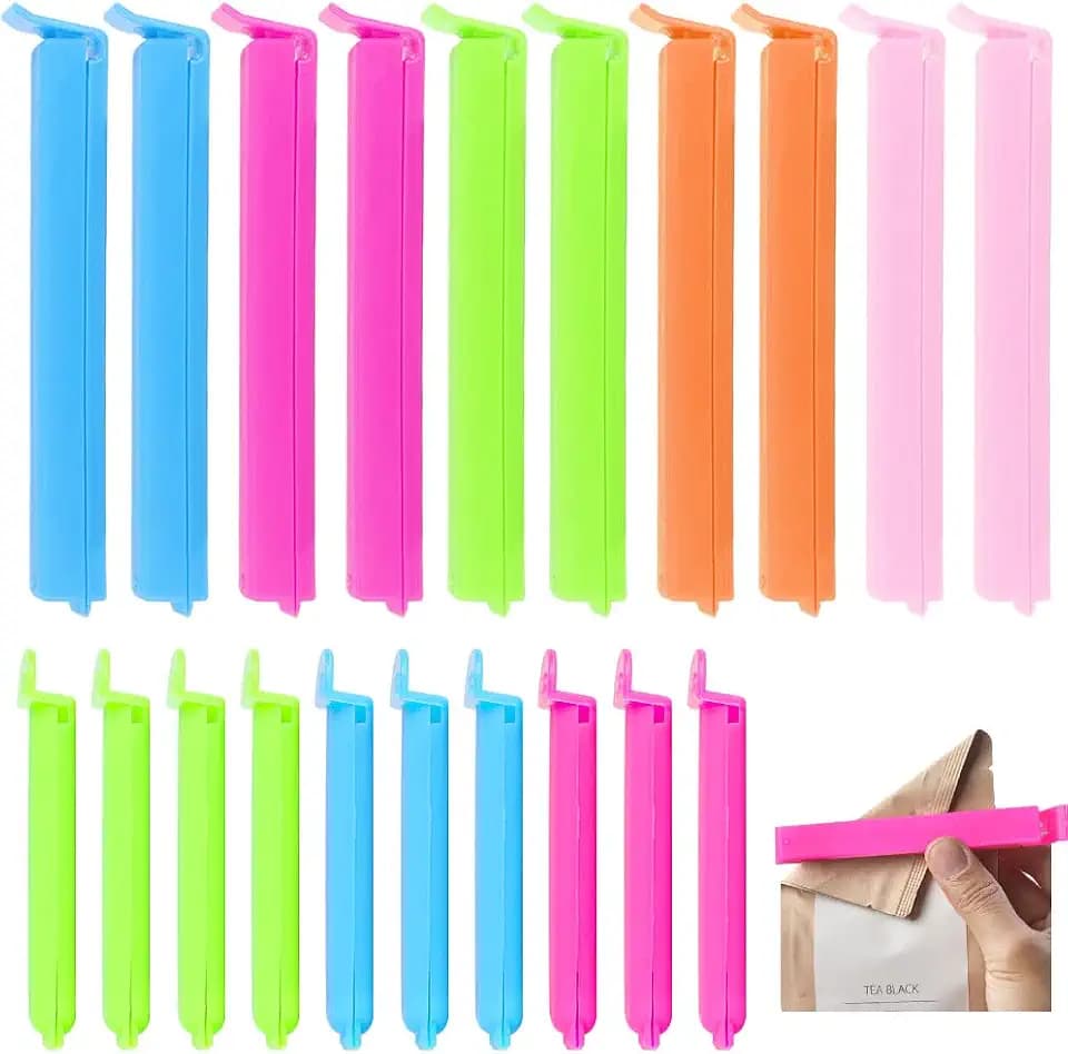 20 Stück Plastiktüten-Verschlussclips für Lebensmittelaufbewahrung, Gefrierschrank, Kühlschrank, Abdichtungsklammern, mehrfarbige, Kaffee, Lebensmittel und Sandwich