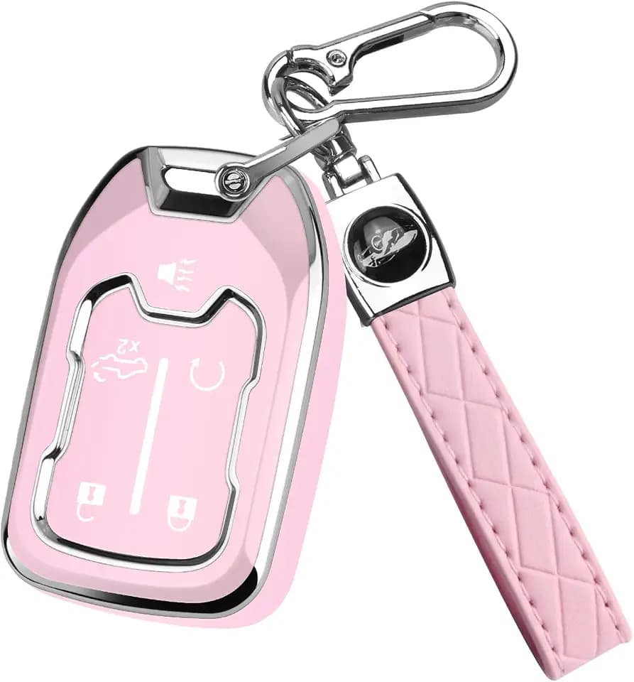 QBUC for Chevy TPU Protective Smart Remote Key Fob Cover 5-Button (Pink)