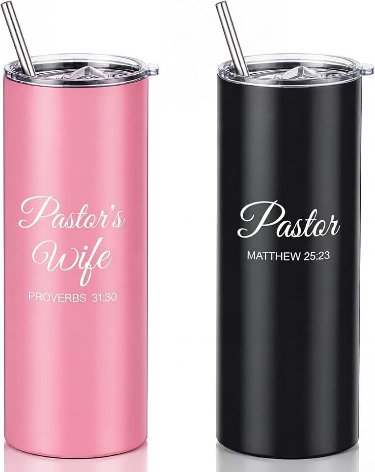 Patelai 2 Pack 20 oz Pastor and Pastor's Wife Stainless Steel Tumbler Gift