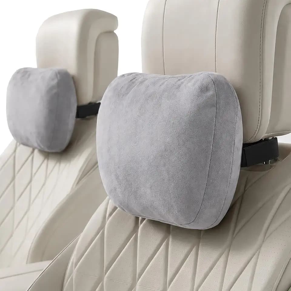 2 PCS Car Pillow for Driving Seat Soft Suede Headrest Neck & Lumbar Support