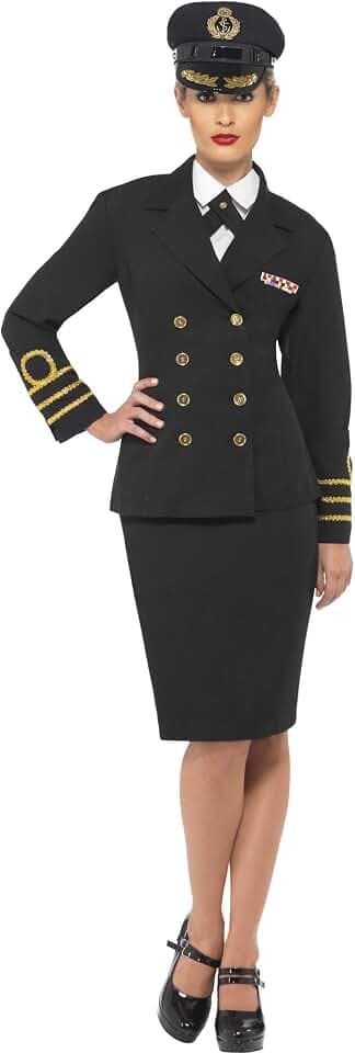 Smiffys, Damen Marineoffizier Kostüm, Jacke, Rock, Mock Hemd und Mütze, Größe: L, 38819