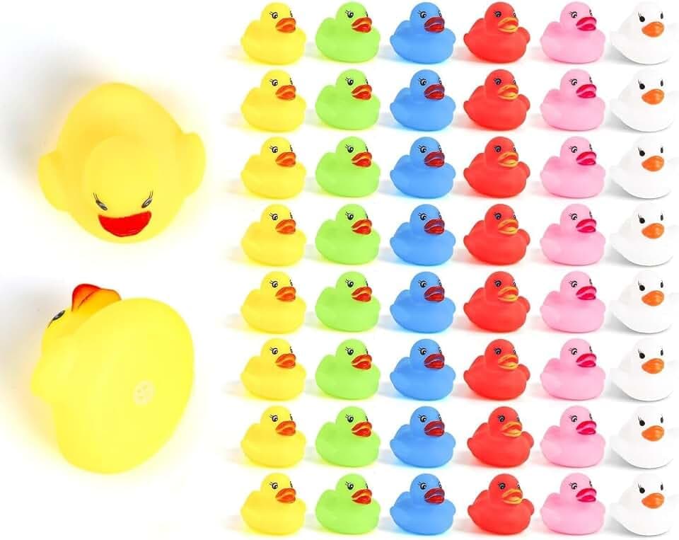 DERAYEE 50 Stück Bunte Mini Badeenten Schwimmendes Weiche Enten Badespielzeug Set klassisches Quietscheentchen für Kinder Dusch Geburtstags Partyartikel