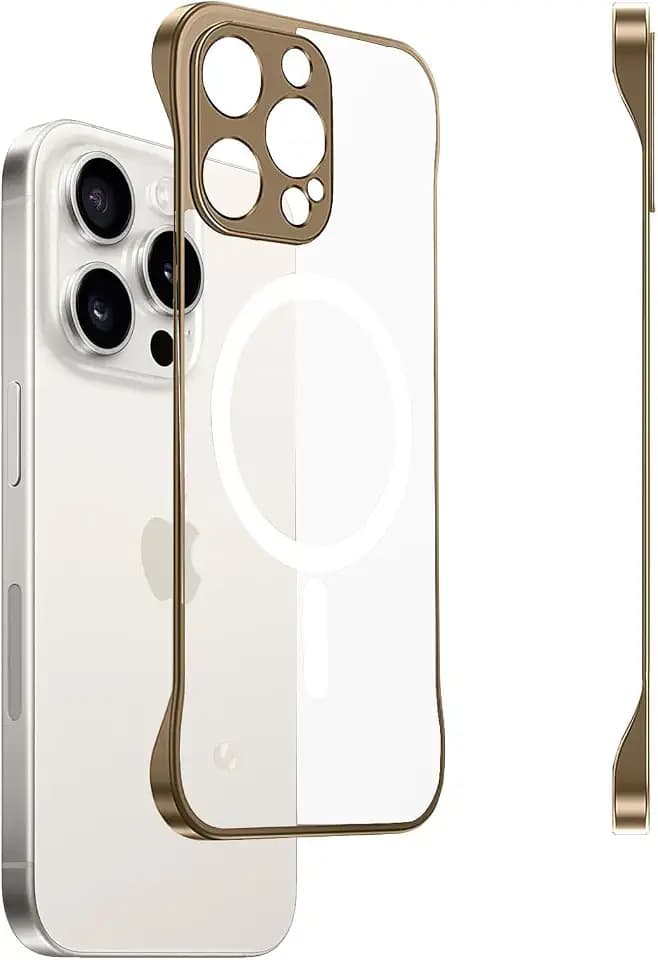 Omio Magnetic Slim Case for iPhone 16 Pro Compatible with MagSafe, Clear Matte Ultra-Thin Bumper Frameless Borderless Design with Finger Loop Full Camera Protector for Women Men, Desert Titanium