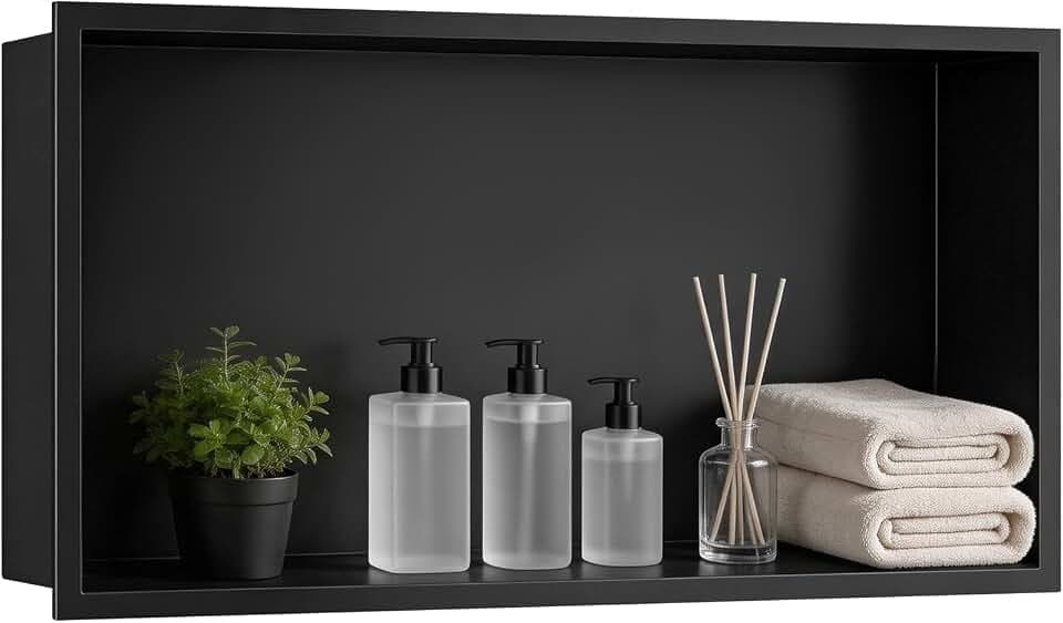 24 x 12''Stainless Steel Shower Niche, Black, No Tile Needed