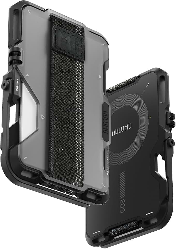 Aulumu G03 Transparently Magnetic Wallet Card Holder | Magnetic Wallet Compatible with MagSafe | Multi Function - Mobile Phone Stand/Grip | Bottle Opener | RFID Shielding Card - Translucent Grey