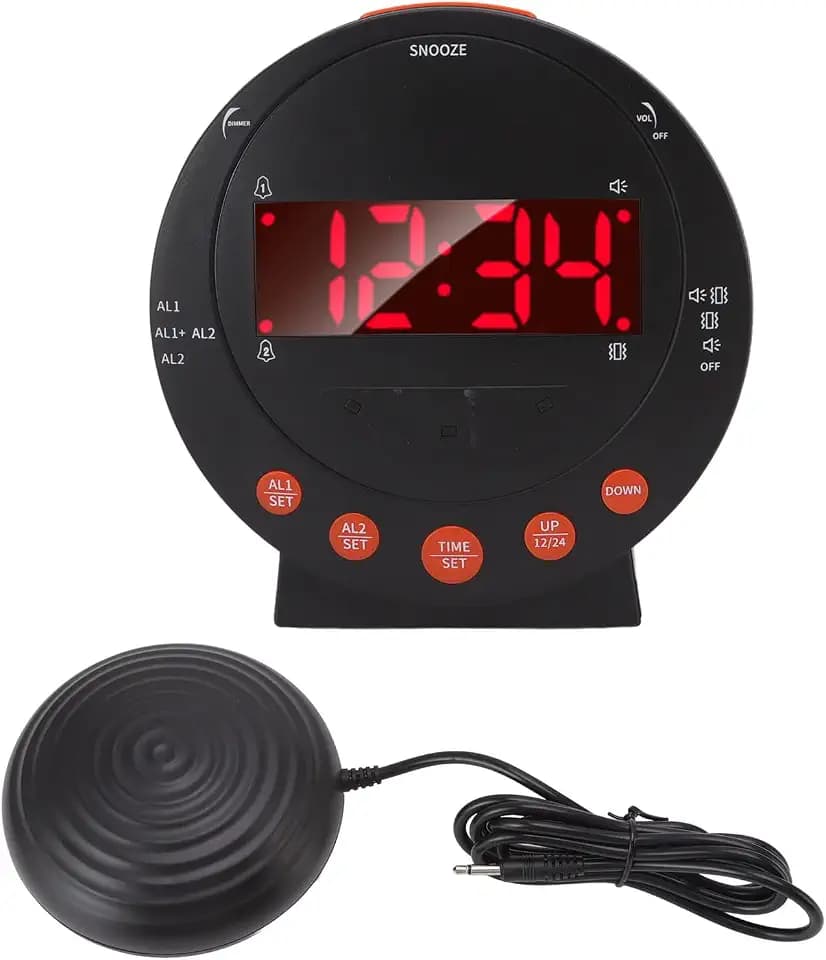Extra Lauter Wecker, 113 Dezibel, Rotes Blinklicht, Super-Shaker, Aufwachen mit Vibration, Vibrierende Uhr für Alle Altersgruppen