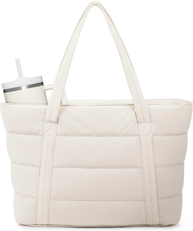 Narwey Puffer Tote Bag for Women Girl, Puffy Travel Gym Shoulder Handbag