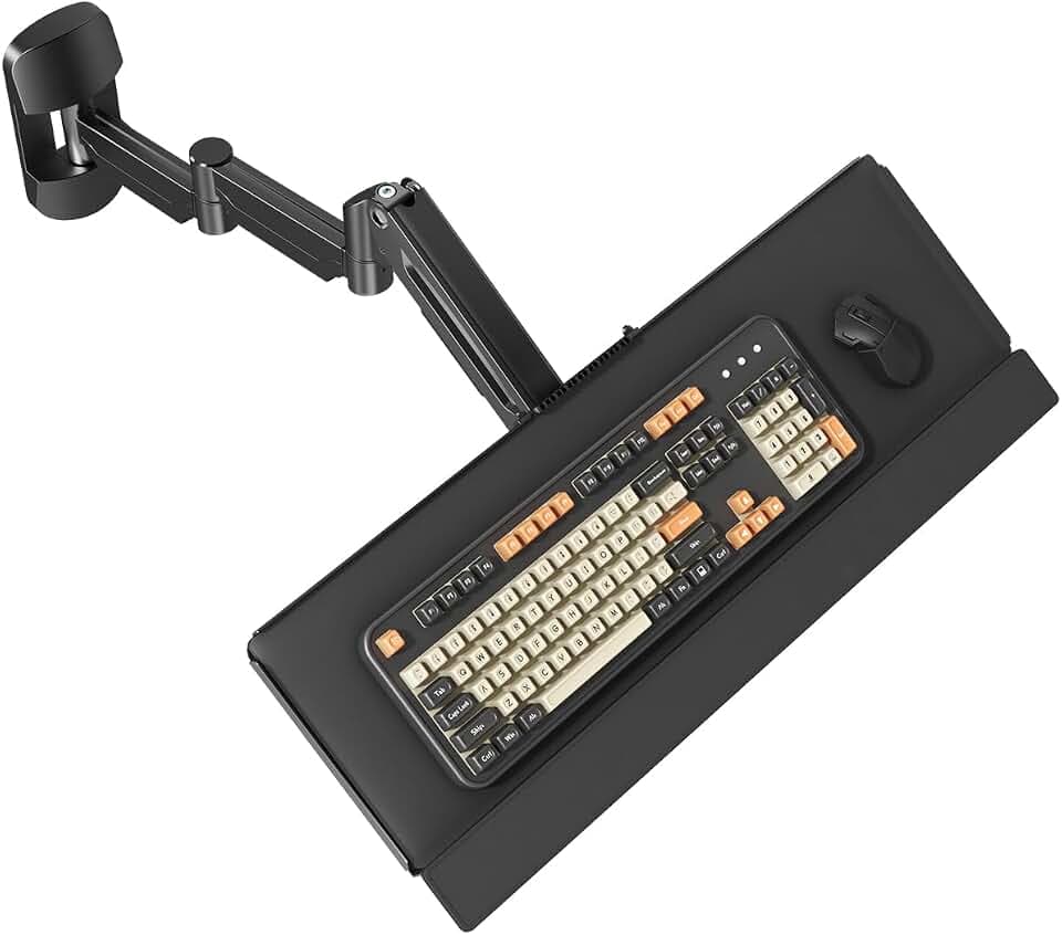 Extra Langes Wandhalterung Tastaturablage 65,4cm – Vollbewegliche Schreibplattform mit Gasfederarm, Schwenkbar & Höhenverstellbar, Tragfähigkeit bis 9 kg, Schwarz