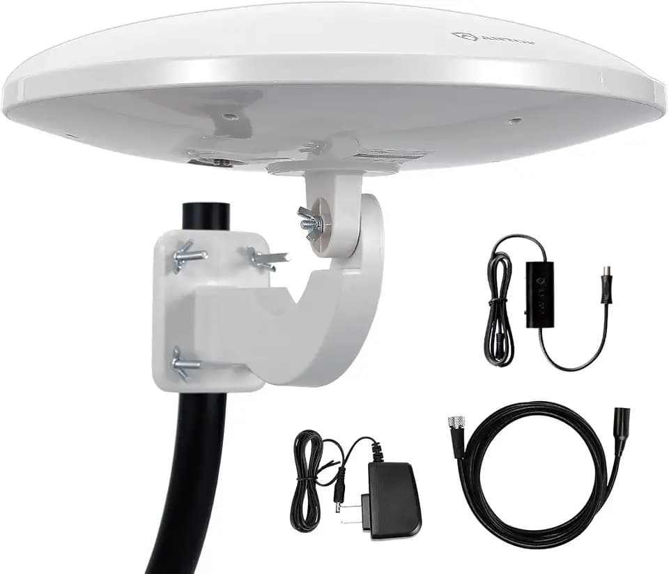 Outdoor TV Antenna -Antop Omni-Directional 360 Degree Reception Antenna Outdoor, Attic,RV Used, 65 Miles Range Amplifier Booster 4G LTE Filter, Waterproof, Anti-UV Easy Install (PL-414BG)