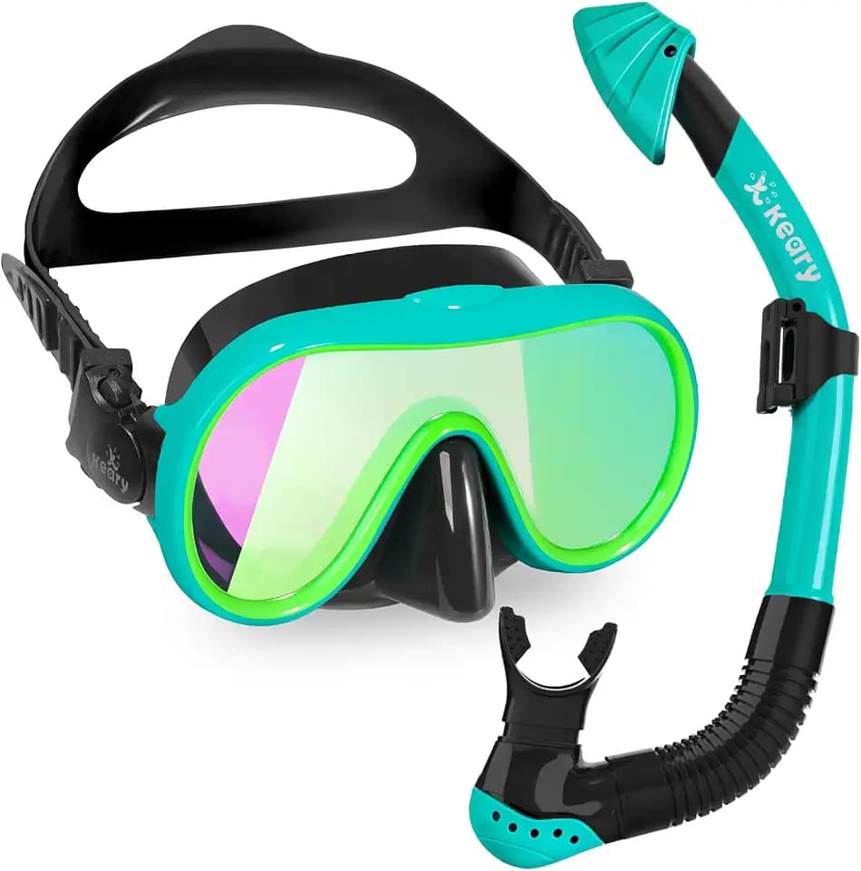 Keary Kids Dry Top Snorkel Set Mirrored Lens 180° Wide View for Kids 5-16