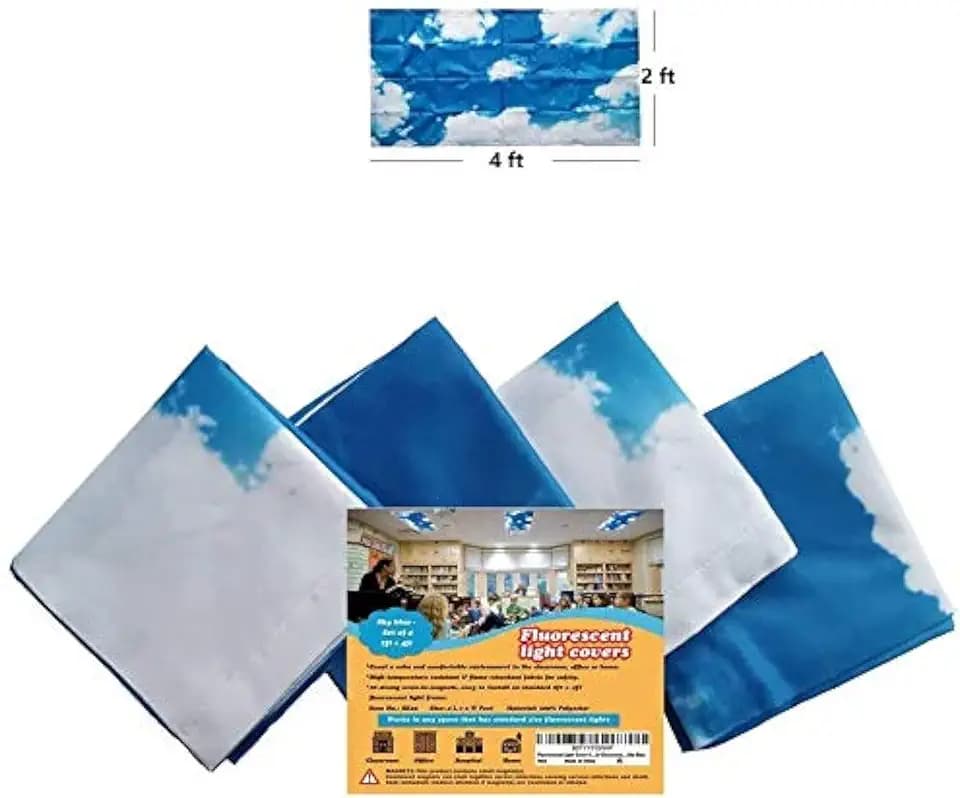 4' x 2' feet (4 Pack; Blue Sky Cloud). Flame-Retardant Fabric, 10 Strong Magnets, Flame Retardant Certification, Reducing Glare Harsh Flicker, Used in Classroom, Home, Office
