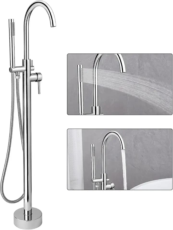 Armatur für freistehende Badewanne, bodenmontierte Standarmatur, Messing Badewannenfüller in Bodenmontage, Hochleistungs-Badewannenarmatur mit Duschmischer, Chrom