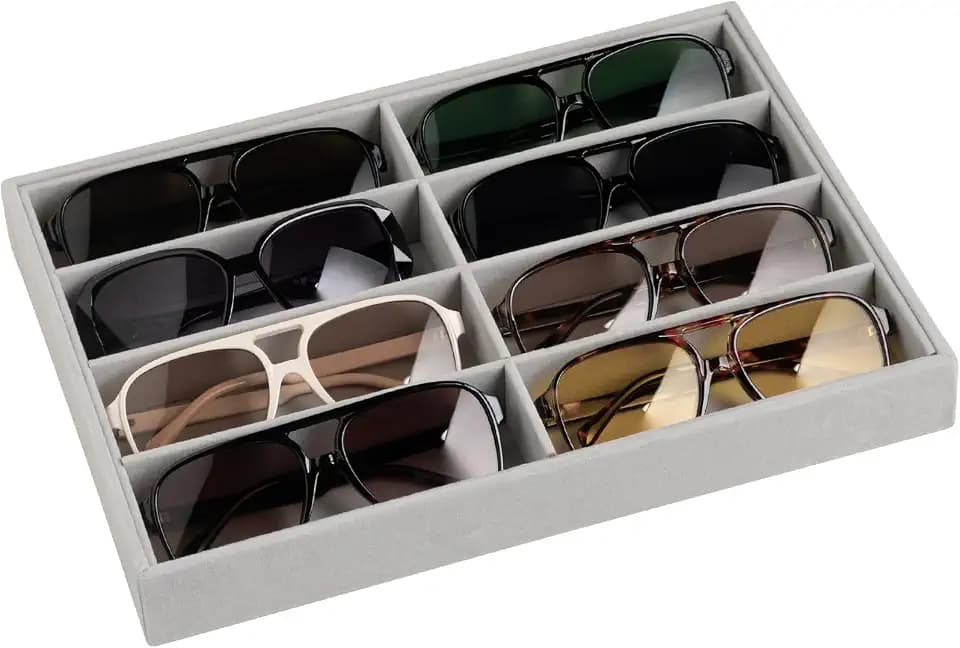 Frebeauty 8-Slot Sunglass Organizer,Velvet Sunglass Holder for Drawer