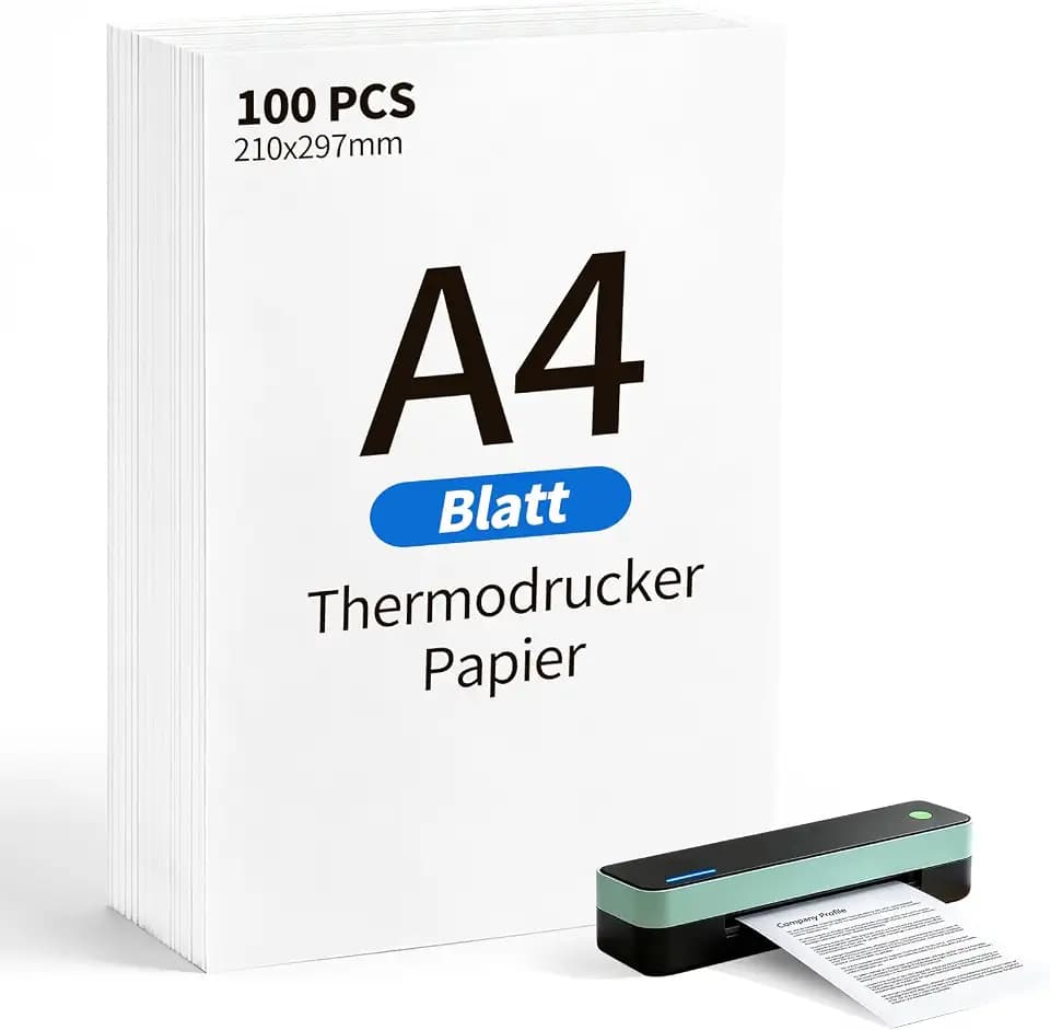 Thermopapier A4, Thermodrucker Papier - BPA-frei Druckerpapier Schnelltrocknendes Thermopapier Kompatibel mit A4 Thermodruckern für Fotodruck Datei Dokumenten Etiketten (100 Blatt)