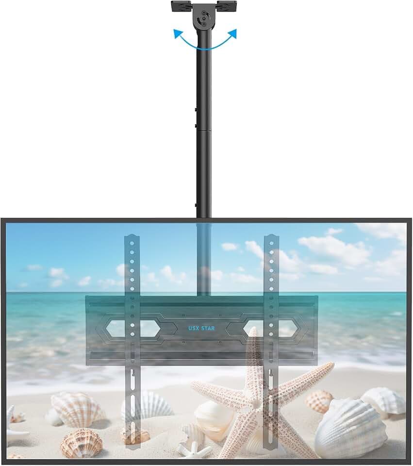 USX STAR Ceiling TV Mount for 26-65 inch Flat Screen Displays, Adjustable Ceiling TV Bracket Fits Most LCD LED OLED TVs, 14.96Inch Single Extended Mounting Pole, Holds up to 110lbs, Max VESA 400x400mm