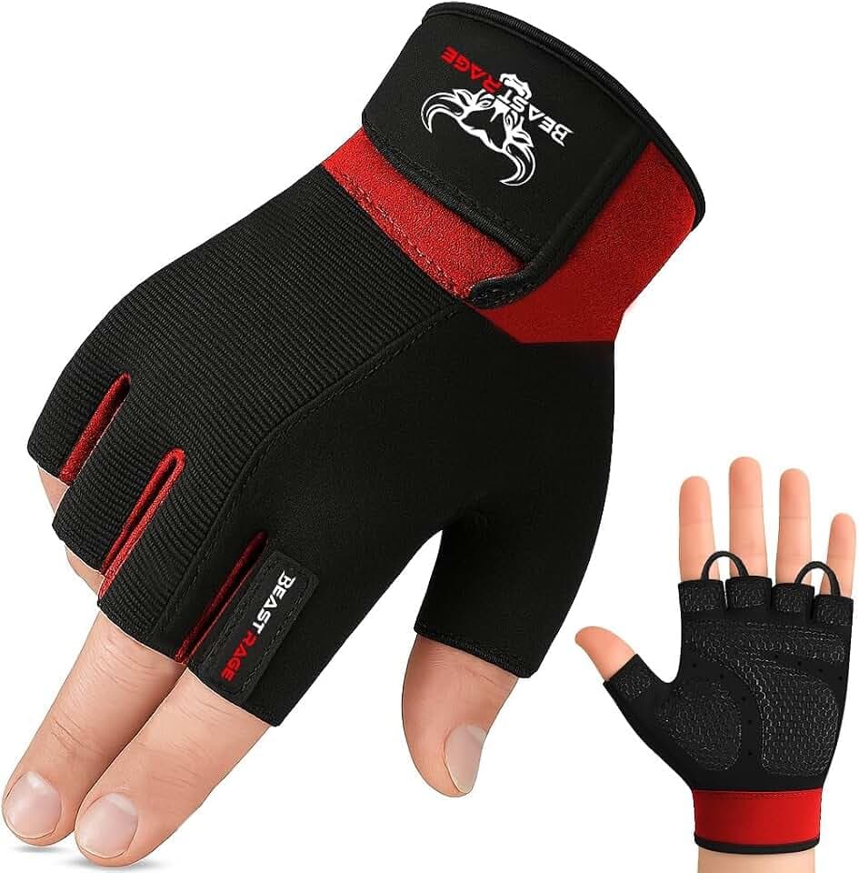 BEAST RAGE Fitness-Handschuhe für Training, rutschfest,gepolsterte Handfläche,Halbfinger-Workout,Gewichtheben-Handschuhe, Radfahren, Crossfit,Krafttraining