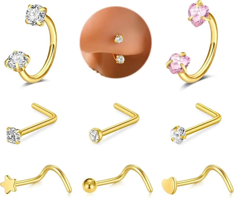 Zolure 8PCS Horseshoe Nose Rings Nose Studs Surgical Steel Earring Eyebrow Lip Helix Tragus Cartilage Hoops Piercing Jewelry for Women Men Septum Ring 18g 8mm