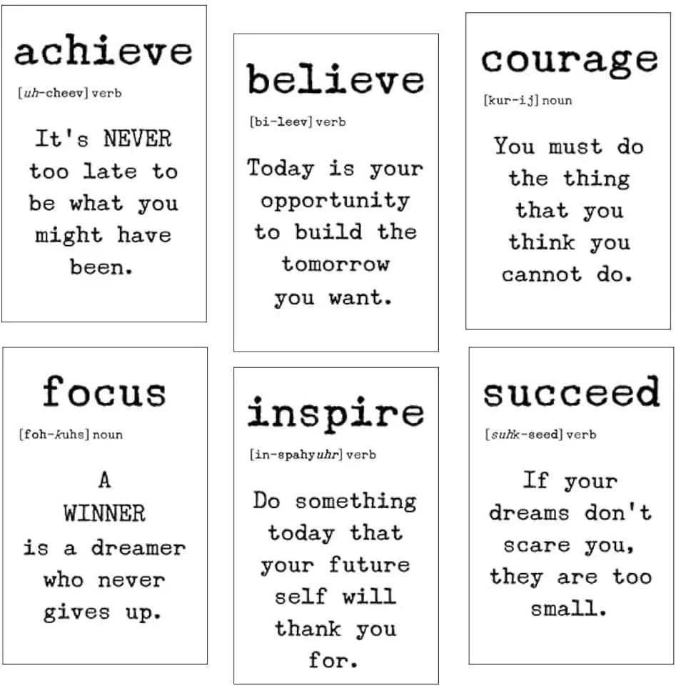 Empowering Inspiration: Set of 6 UNFRAMED 11x17 Inch Wall Art Prints with Motivational Quotes – Transform Your Space with Positivity and Style