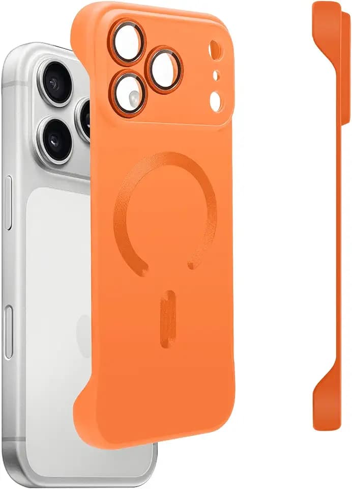 Omio Magnetic Slim Case for iPhone 17 Pro Compatible with MagSafe, Matte PC Ultra-Thin Bumper Frameless Borderless Minimalist Design with Camera Lens Protector for Men Women, Orange