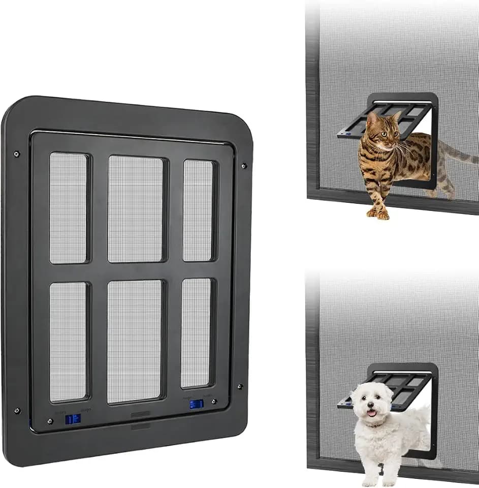 Namsan Screen Cat Door for Sliding Door 8.2 x 9.6 inches Entrance Screen Pet Door for Small Dogs Cats Magnetic Automatic Closure Gate, 8.2x9.6 Inch (Black)
