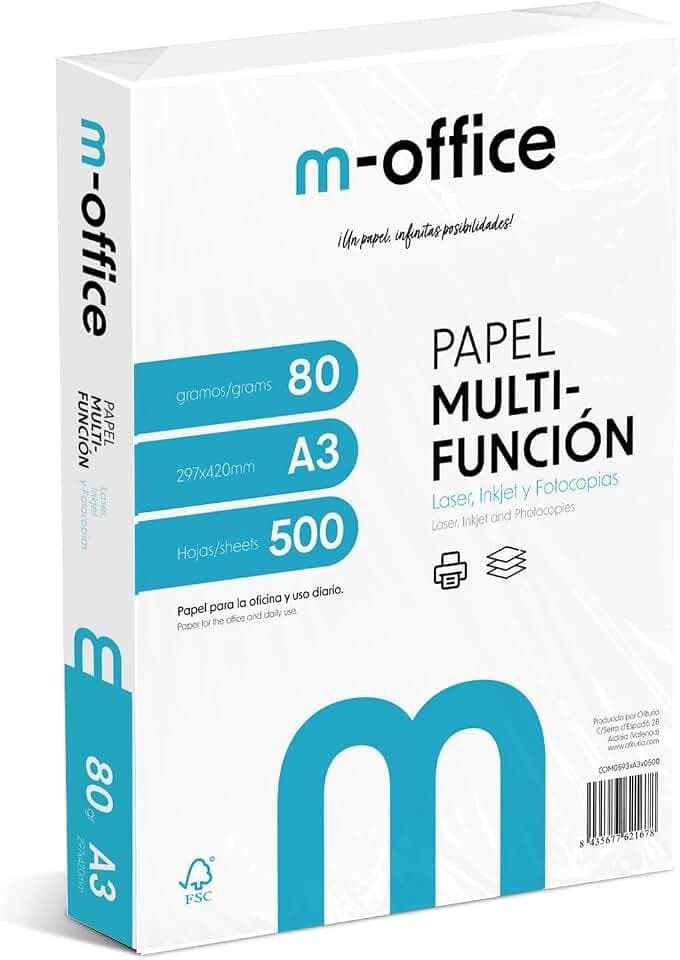 A3-Papier, 80 g, Packung mit 500 Blatt, Multifunktionspapier für Inkjet- und Laserdrucker, A3-Blätter, 297 x 420 mm, ideal für Büro und Zuhause · m-office (500 Blatt)