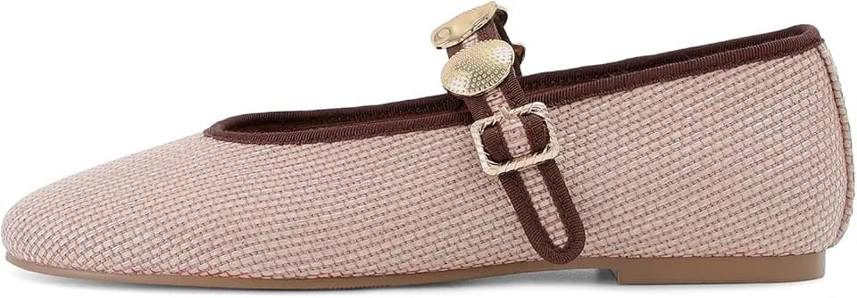 DOEYG Studded Ballet Flats Shoes for Women Round Toe Mary Jane Flats Buckle Strap Dressy Comfortable Casual Ballerina Shoes