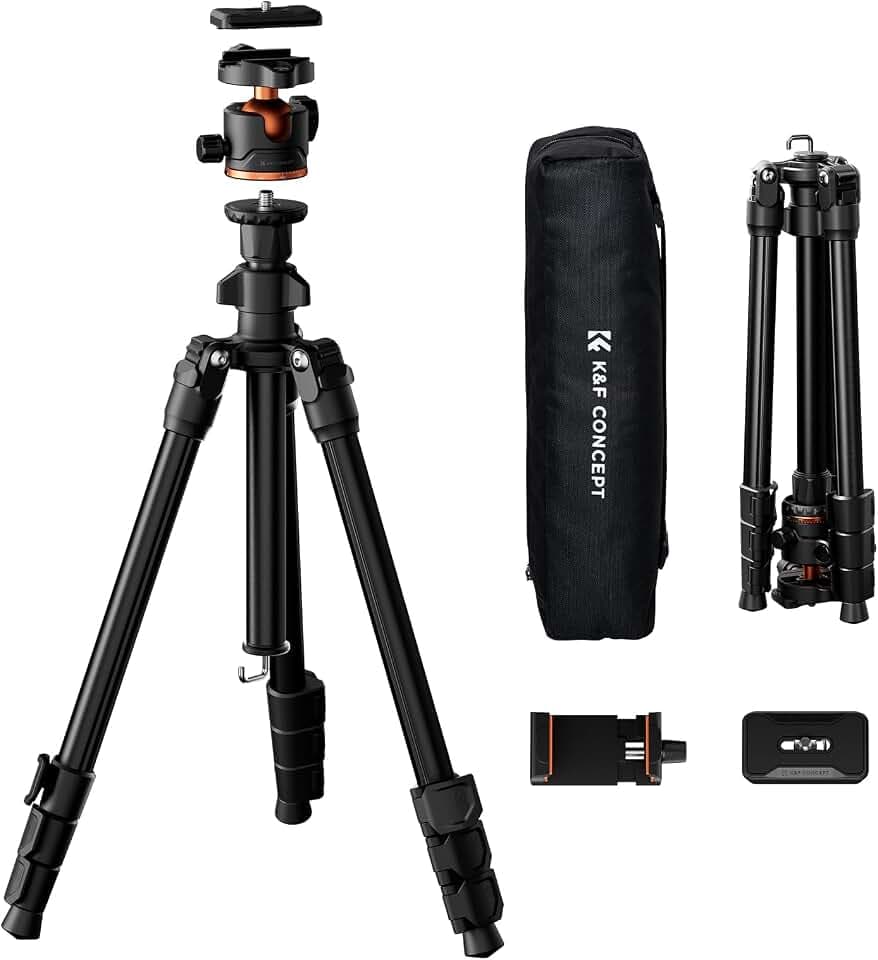 K&F CONCEPT Kamerastativ 178cm Handy-Stativ | Tripod für unterwegs, Dreibeinstativ für Smartphone, Aluminium Reisestativ, mit Handyhalterung O234A3+BH-36