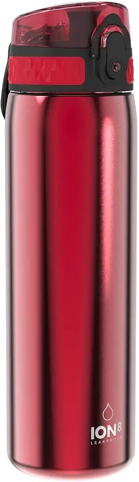 ION8 Leicht Stahl-Trinkflasche, 600 ml, Nicht IsoliertAuslaufsicher, Einhandöffnung, Sichere Verriegelung, Spülmaschinenfest, Klappdeckel, Tragegriff, Leicht zu Reinigen