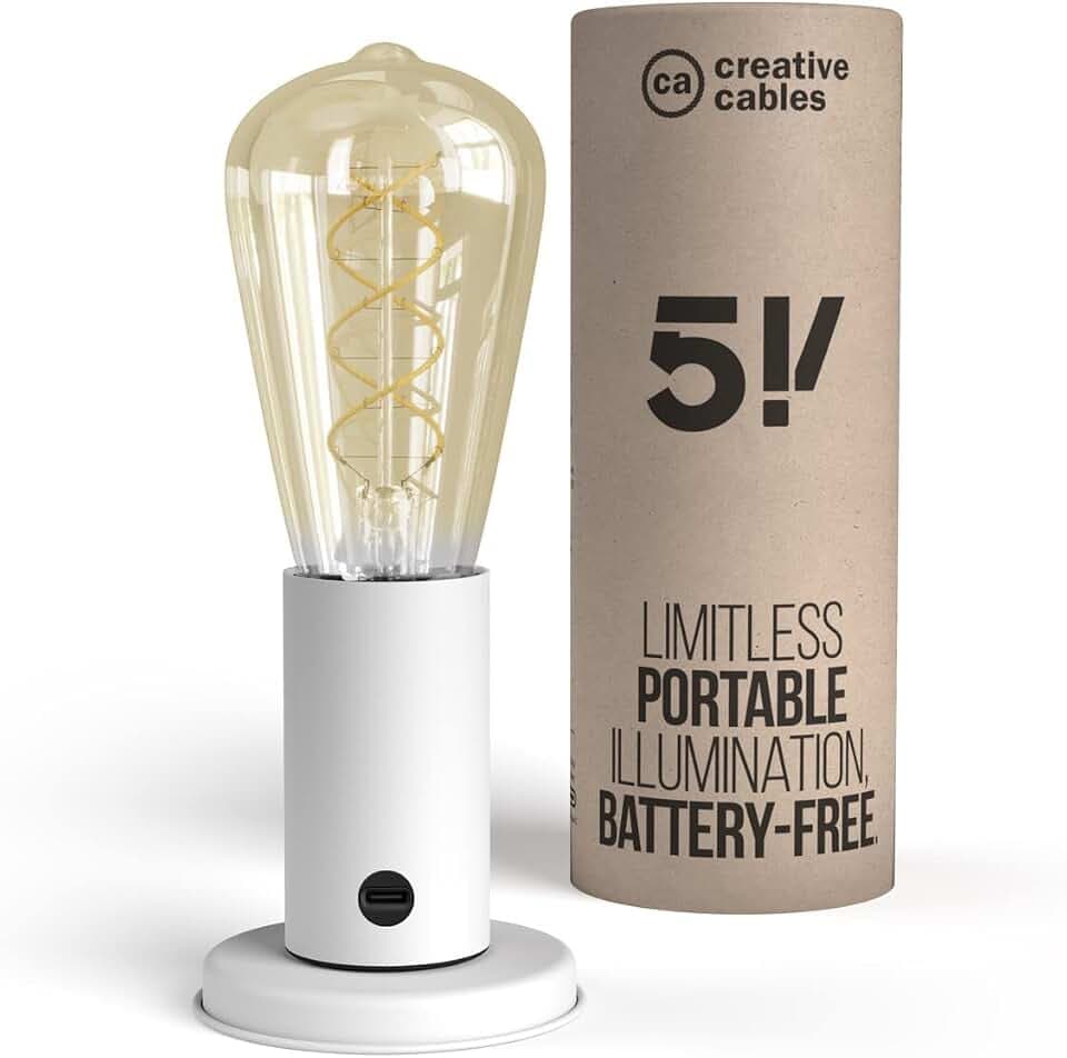creative cables Tragbare 5V Leuchte SI! mit Geschenkverpackung - Mit Glühbirne, Mattweiß