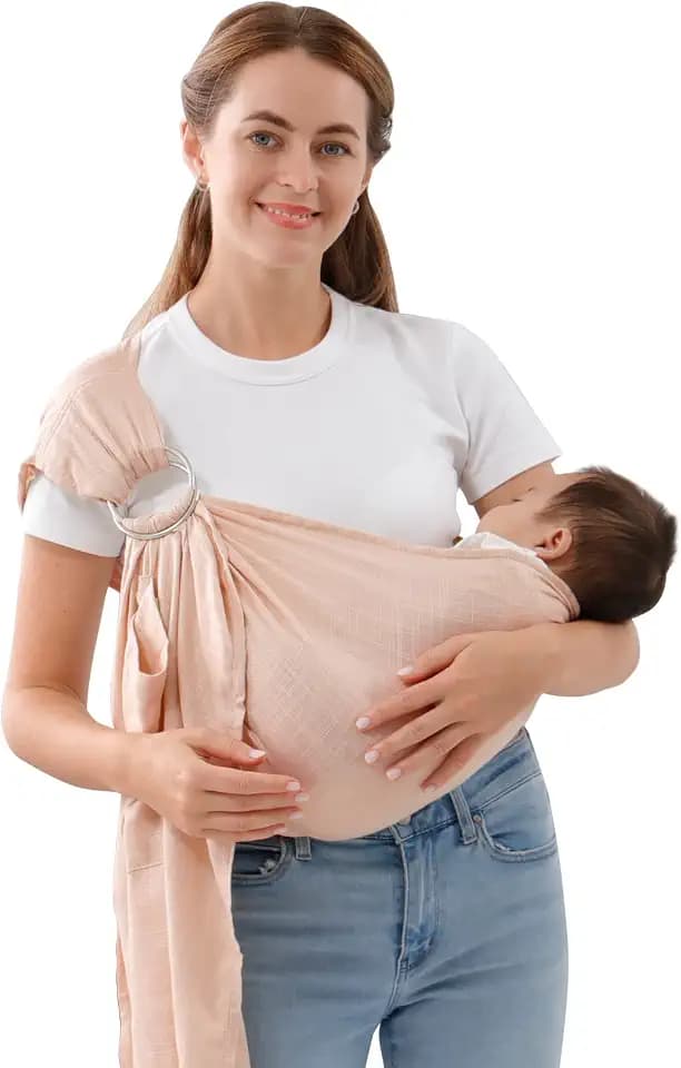 Babytragetuch für Neugeborene bis Kleinkinder, verstellbare atmungsaktive Musselin-Doppelring-Sling-Wraps, Sling Holder Carrier Schal, ideales Baby-Geschenk für frischgebackene Eltern