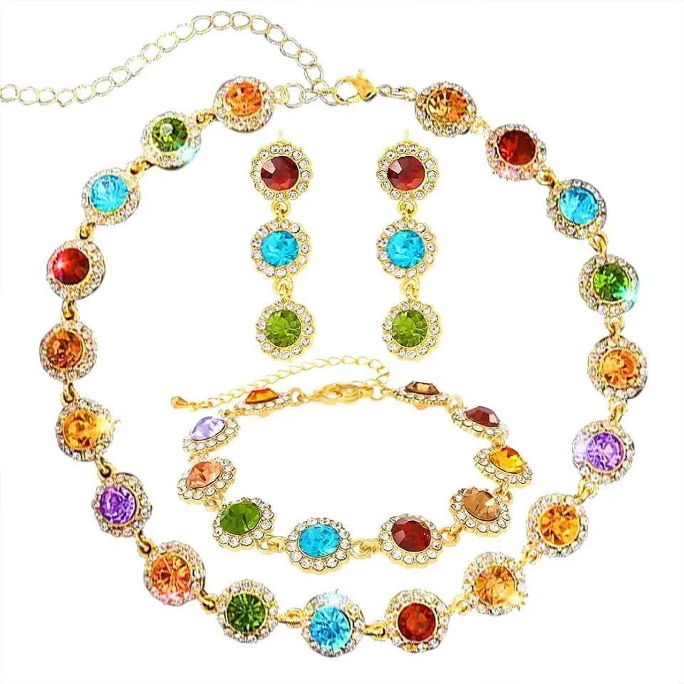 ACEDRE Colorful Crystal Jewelry Sets Gold 3Pcs for Women