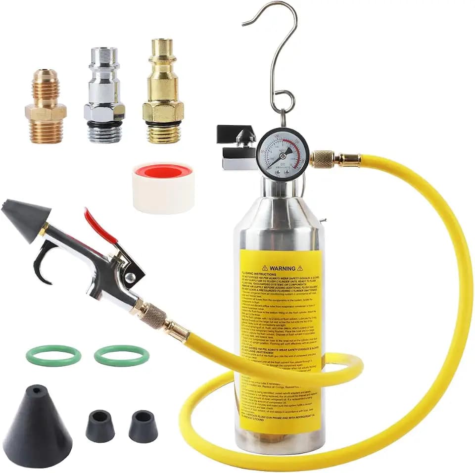 CMTOOL AC Flush Kit, Automotive Home HVAC Flush Tool, Thickened Stainless Steel Canister, Auto A/C Flushing Kit House Air Conditioning Flushing Bottle Set, for R134A R12 R22 R404 R410A System