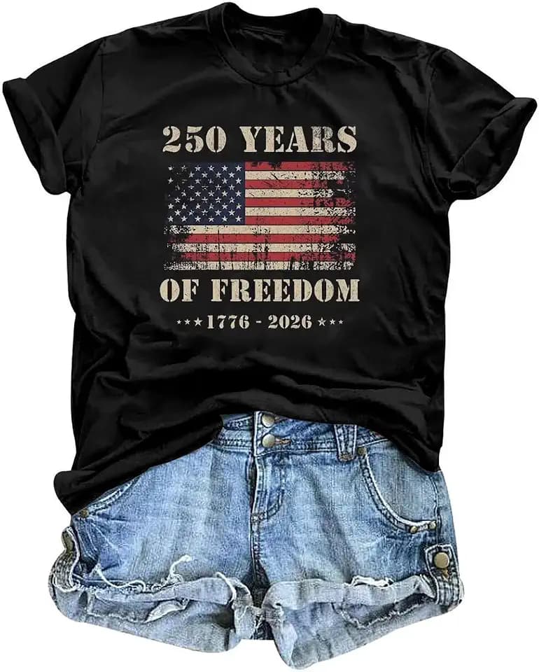 250 Years America Anniversary Shirt Womens 250th Independence Day Freedom Shirt USA Flag Star and Stripes Tee