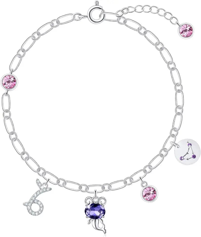 PLATO H Women Zodiac Signs Crystal Charm Bracelet, Birthstone Gifts for Friend, Birthday Anniversary Christmas with Gift Box for Her