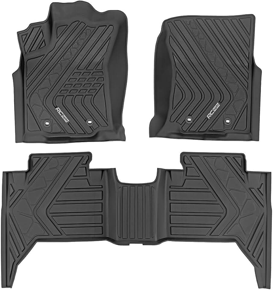 Rough Country Flex-Fit Floor Mats for Toyota Tacoma (2016-2023) Double Cab - Front & Rear Set, Custom All-Weather Non-Slip TPE Liners w/Spill Saver Lip