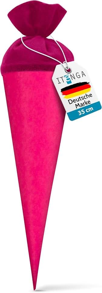 itenga kleine Bastelschultüte Geschwister Schultütenrohling Zuckertüte Schultüte 35cm rund mit Filzverschluss (pink)