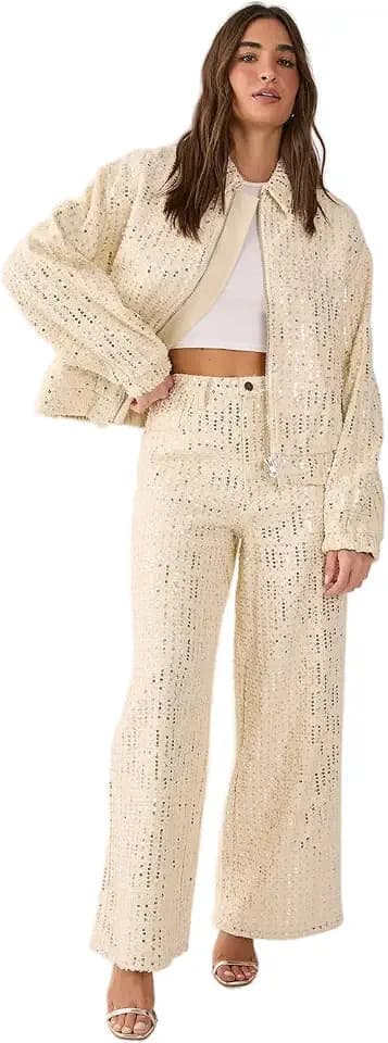 Nasty Gal Women's Denim Sequin Wide Leg Jeans