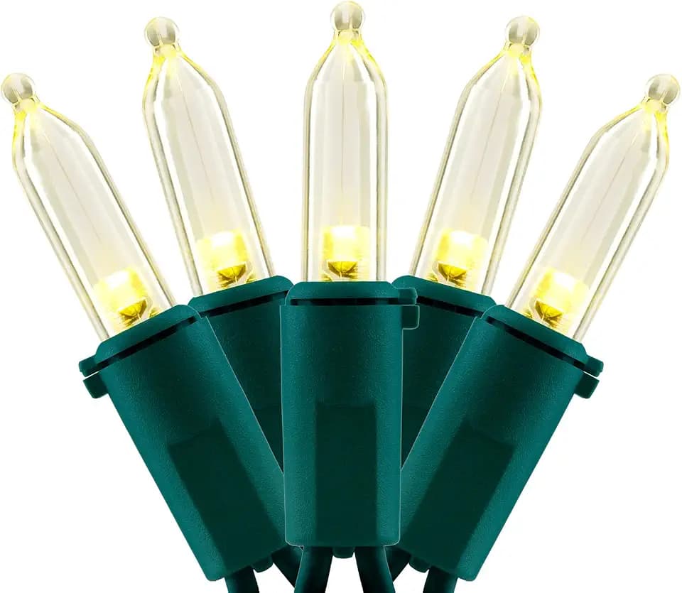 YULETIME 200 Warm White LED Christmas Lights, 66 ft Green Wire String Light