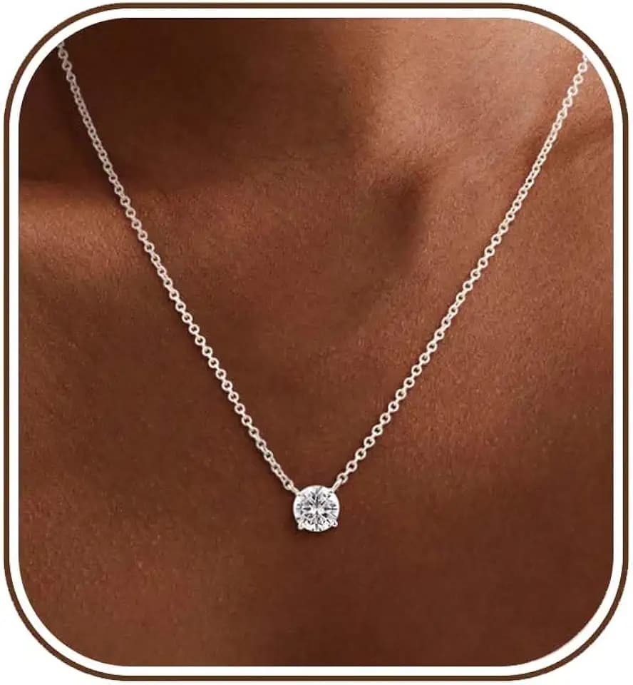 Gold Silver Necklace for Women, Dainty Cubic Zirconia Pendant